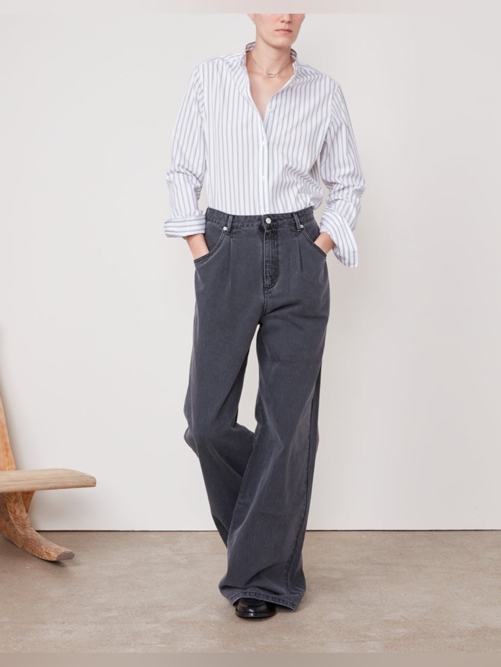 OFFICINE GENERALE Sz 6 Striped AMELIA SHIRT COTTON POPLIN